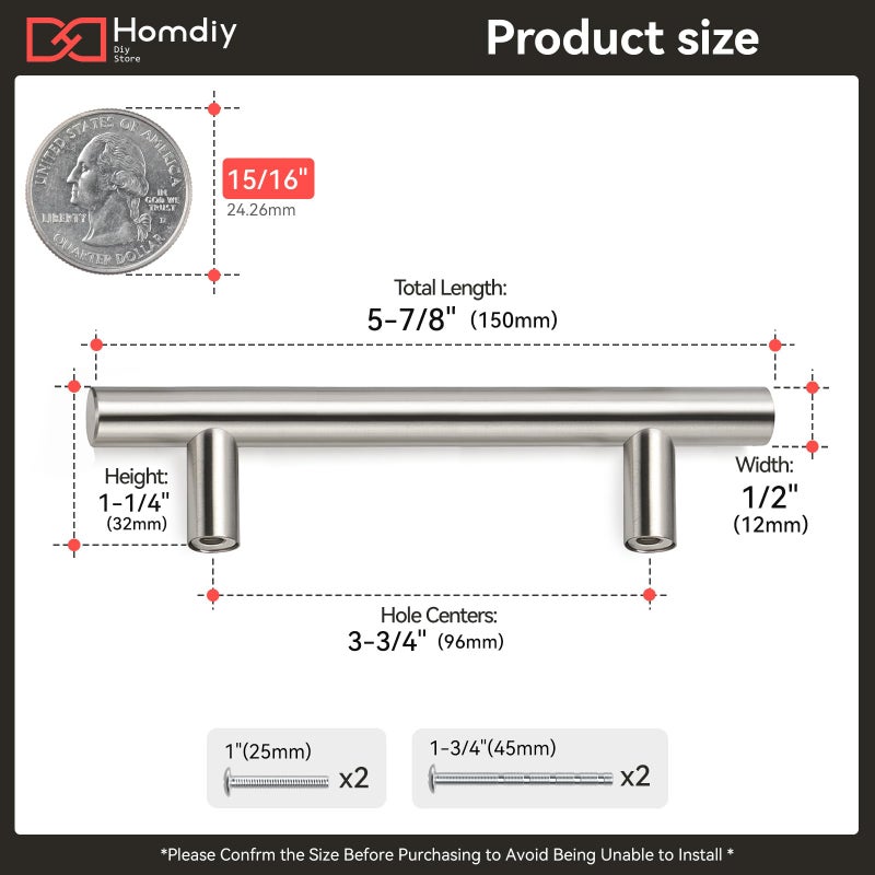 homdiy 25Pack Cabinet Handles Brushed Nickel Cabinet Pulls 3-3/4in Hole Center - HD201SN Kitchen Hardware for Cabinets Sliver Cabinet Hardware Pulls for Bathroom, Bedroom,Wardrobe - Image 3